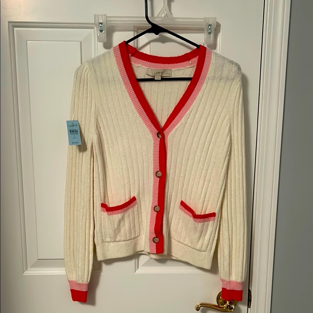 Loft Women's Cream and Pink Sweater